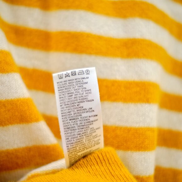 BRODIE CASHMERE Striped Mustard-Cream Turtleneck 100% Cashmere Sweater - Picture 8 of 8